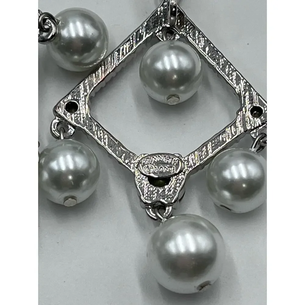 Kenneth‎ Jay Lane White Pearl Crystal Silver Tone Chandelier Clip Earrings New - Picture 14 of 14
